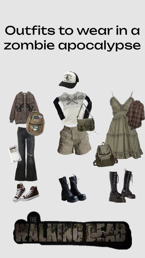 Which one would you wear #thewalkingdead #walkingdead #outfitinspo #vibes #outfit #zombie Apocalypse Outfit, Zombie Apocalypse Outfit, Vibes Outfit, Zombie Survival, Zombie Apocalypse, Cute Fits, Aesthetic Outfits, Outfits Aesthetic, The Walking Dead