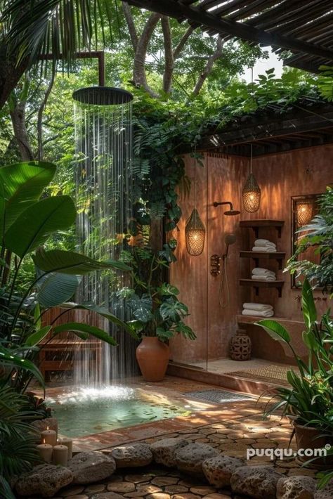 Outside Showers, Pebble Floor, Outdoor Bathroom Design, Natural Bathroom, Outdoor Bathroom, Garden Shower, Living Room Plants, Outdoor Bath, Zen Decor