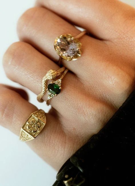 Chunky Pinky Ring, Gold Statement Rings, Chunky Gold Rings, Pinky Ring Gold, Pinky Finger Ring, Chrome Diopside Ring, Pinkie Ring, Tsavorite Ring, Rose Gold Accessories