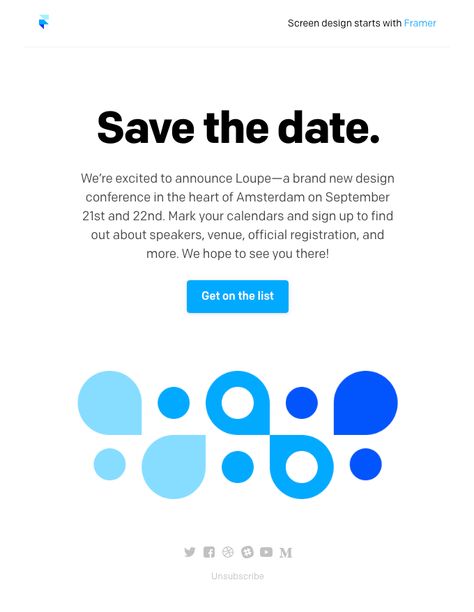 Announcing Loupe—a new design conference by Framer Email Save The Date, Email Invitation Design, Newsletter Design Layout, Social Media Announcement, Design Conference, Email Examples, Email Template Design, Email Invitation, Email Newsletter Design