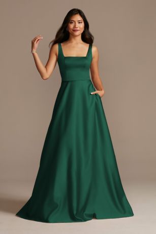 Satin Square Neck Tank Bridesmaid Dress F20461 Dark Green Satin Dress, Bridesmaid Dresses Gowns, Square Neckline Dress, Bm Dresses, Green Satin Dress, Long Green Dress, Dark Green Dress, Bridesmaid Dressing Gowns, Bridesmaid Dress Styles