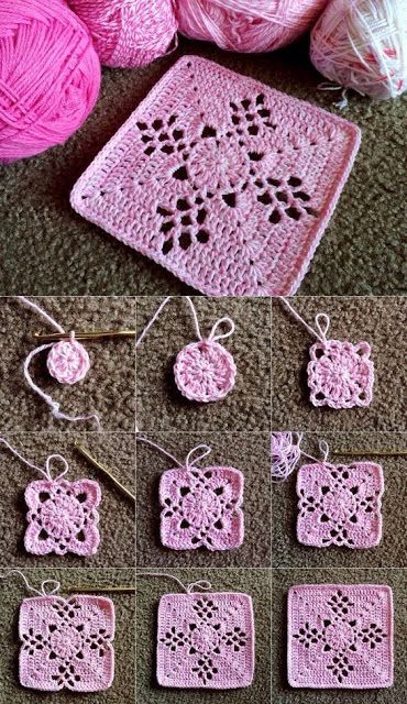 Háčkované Lemy, Crochet Blocks, Crochet Afghans, Crochet Square Patterns, Granny Squares Pattern, Crochet Motifs, Granny Square Crochet Pattern, Square Patterns, Crochet Square