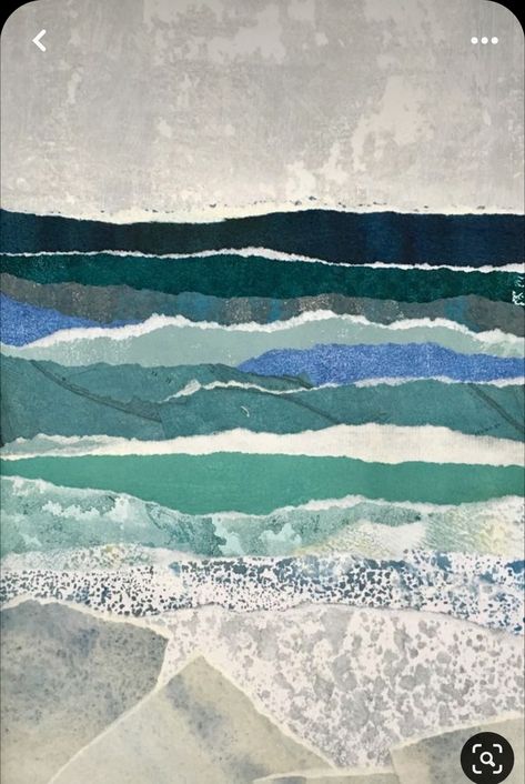 Collage Ocean Art, Beach Collage Art, Simple Collage Ideas, Seascape Collage, Suzanne Siegel, Landscape Collage Art, Collage Landscapes, Wave Collage, Sea Collage