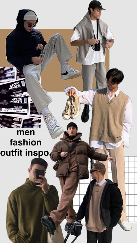 men fashion outfit inspo #men #menfashion #fashionaesthetic #fashionboard Mens Mood Board Fashion, Mens Fashion Mood Boards Inspiration, Outfit Mood Board Men, Mood Board Fashion Inspiration Men, Collage Outfits Men, Fashion Styles Types Inspiration, Moodboard Fashion Design Inspiration, Fashion Styles Types, Outfit Inspo Men