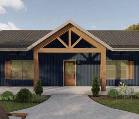 Exposed Beam Front Porch, Covered Front Porch Ideas Ranch Style, Covered Entryway Exterior, Porch With Gable Roof, Cabin Entryway Ideas, Open Gable Front Porch, Gabled Porch, Mudroom Entrance, Gable Roof Porch