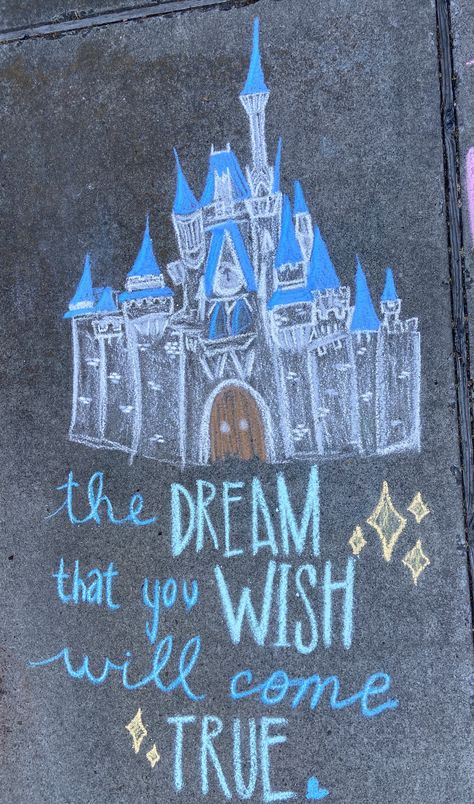 Cinderella castle inspired chalk art Cinderella Chalk Art, Princess Chalk Art, Sidewalk Chalk Art Disney, Disney Character Chalk Art, Disney Chalkboard Art, Chalk Art Ideas Disney, Tangled Chalk Art, Chalk Art Disney, Disney Chalk Art