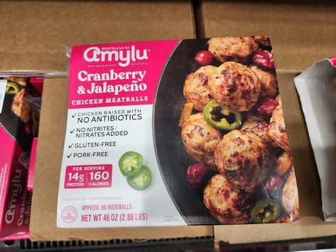 AMYLU CRANBERRY & JALAPENO CHICKEN MEATBALLS - Eat With Emily Cranberry Jalapeno Meatballs Dinner, Amylu Chicken Cranberry Meatballs, Sauce For Cranberry Jalapeno Meatballs, Amylu Cranberry Jalapeño Meatballs, Cranberry Jalapeño Meatballs, Costco Cranberry Jalapeno Meatballs, Cranberry Jalapeno Meatballs Costco, Amylu Chicken Meatballs Recipes, Cranberry Jalapeno Meatballs