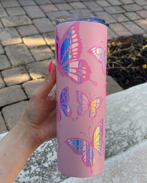 Tumbler Price List, Starbucks Cup Art, Tumblr Cup, Tumbler Cups Personalized, Mug Drawing, Butterfly Tumbler, Mug For Dad, Pink Holographic, Cute Coffee Cups