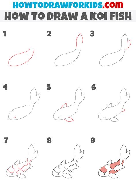 How To Draw Koi Fish Step By Step Easy, How To Draw Coy Fish, How To Draw A Coy Fish, Koi Fish How To Draw, Coy Fish Doodle, Koy Fish Drawings Easy, Koi Fish Drawing Step By Step, Easy Koi Fish Drawing, How To Draw A Fish Easy