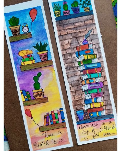 Book Mark Design Ideas Simple, Book Mark With Brush Pen, Book Mark Painting Easy, Water Colour Book Mark Ideas, Book Mark Water Colour, Brush Pen Art, Good Morning Flowers Pictures, Day Book, Watercolor Drawing