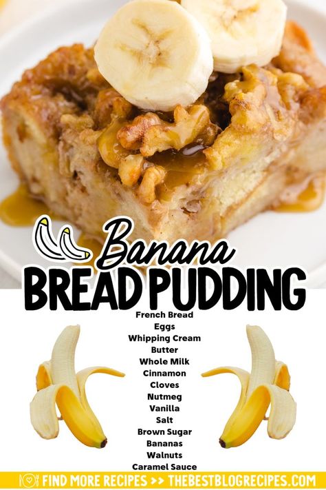 Banana Bread Pudding Banana Bread Pudding, Brunch Casserole, Fruit Dessert Recipes, Banana Walnut, Bread Pudding Recipe, Banana Dessert, Make Banana Bread, Chocolate Banana Bread, Baked Banana