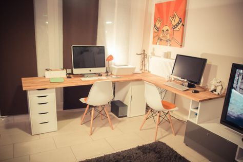 Office Ikea, Ikea Alex Desk, Ikea Linnmon, Ikea Small Spaces, Ikea Home Office, Desk Hacks, Corner Desk Office, Ikea Desk, Office Guest Room