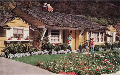 Check out the front diamond pane windows:  1950s Ranch - Storybook Style by American Vintage Home, via Flickr Ranch Home Exteriors, Storybook Ranch, California Ranch Style Homes, Storybook House, Ranch House Exterior, Storybook Homes, Mid Century Ranch, California Ranch, Fairytale Cottage