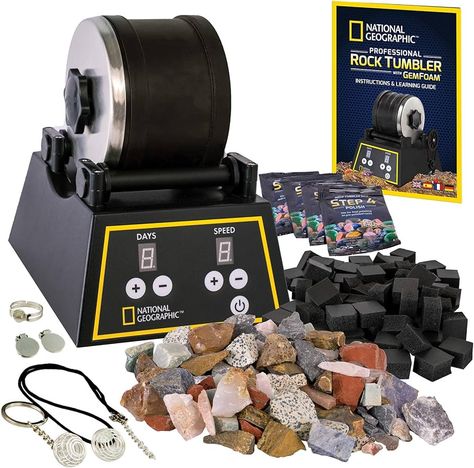 NATIONAL GEOGRAPHIC Professional Rock Tumbler Kit - Complete Rock Tumbler Kit with Durable 2 Lb. Barrel, Rocks, Grit, and Patented GemFoam Finishing Foam Polish, Educational STEM Science Kit, Rock Tumblers - Amazon Canada Tumbling For Beginners, Rock Tumbler Grit, Rock Polishing, Kids Present Ideas, Trendy Christmas Gifts, Rock Tumbling, Popular Hobbies, Rock Tumbler, Hobbies For Kids