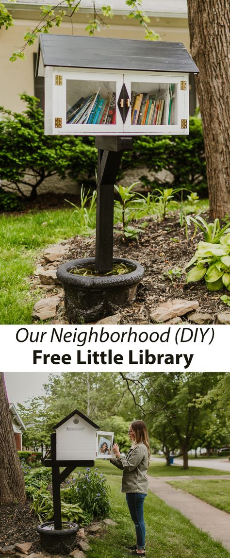 Free Little Library, Little Free Library Plans, Mailbox Stand, Library Plan, Lending Library, Mini Library, Door Catches, A Beautiful Mess, Cement Planters