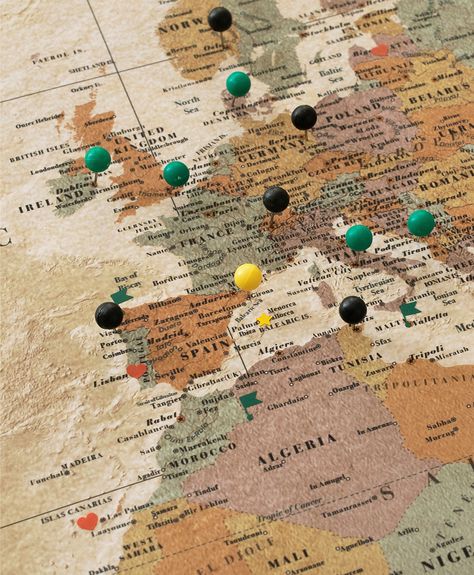 Map With Pins, Detailed World Map, Travel Decor, World Map, Map, Travel, Pins