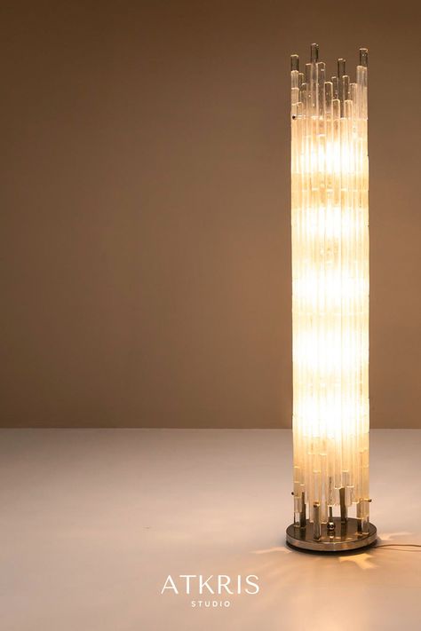 Floor lamp in Murano Glass by Albano Poli for Poliarte, Italy 1960s #atkris #vintagedesign #vintagefurniture #designfurniture #interiorinspiration #midcenturydesign #midcenturymodern #vintagestyling #floorlamp #vintagelighting #albanopoli #muranglass Stain Glass Lamp, Glass Tower, Vintage Ceiling, Glass Floor Lamp, Stained Glass Lamps, New York Life, Lamp Vintage, Mason Jar Lighting, Glass Floor