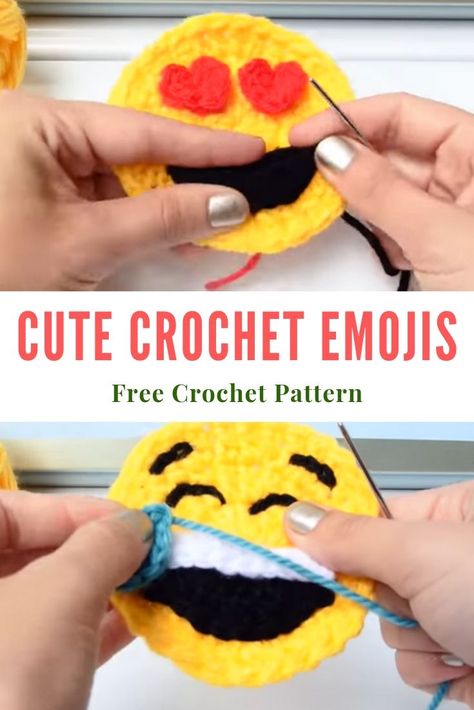 Today we are going to talk about crocheting this cool and very cute crochet emojis. The free tutorial that is presented in the article is heard to help you learn how to crochet emoji pattern just like those on your own. The tutorial is very easy to follow and it is pretty short so that means that you will not have any problems with crocheting and working time if you follow the instructions step by step very carefully. #crochet #crochetemoji #aboutcrochet #crochetfreepattern #emojis Crochet Emojis, Crochet Emoji, Lach Smiley, Crochet Lego, Emoji Patterns, Crochet Feather, Funny Crochet, Crochet Coasters Free Pattern, Crochet Mask