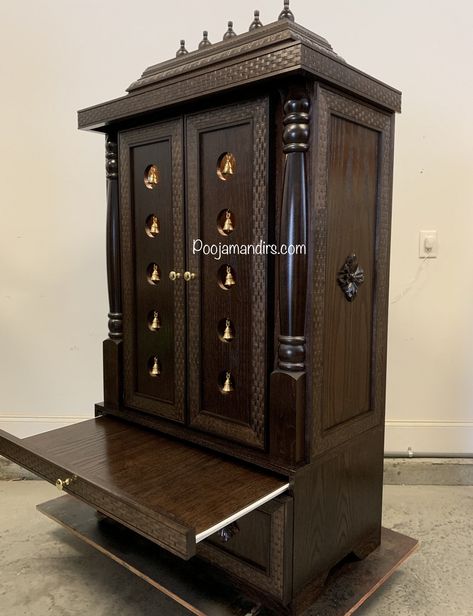 Pooja Mandirs USA - Swathi Collection - Closed Models Movable Pooja Unit, Pooja Unit Ideas Indian, Pooja Cupboard Door Design, Diy Pooja Mandir Usa, Diy Pooja Mandir Ikea Hacks, Devudi Mandiram Designs, Pooja Shelf Ideas Indian, Pooja Cupboard Designs, Pooja Cupboard Ideas Indian