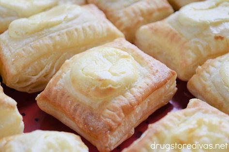 Puff Pastry Cream Cheese Danish Recipe | Drugstore Divas Puff Pastry Cream, Dessert Pastries, Cream Cheese Danish Recipe, Cheese Danish Recipe, Puff Pastry Cream Puffs, Danish Recipe, Puff Pastry Desserts, Cream Cheese Danish, Cheese Danish