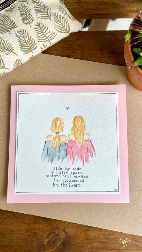 Sister Watercolor Painting, Cute Paintings For Sister, Friend Watercolor Card, Best Friends Watercolor Paintings, Painting Ideas For Sisters, Best Friends Watercolor, Best Friend Painting, Blond Girls, Diy Watercolor Cards