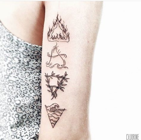 The Elements Tattoo Ideas, Fire Element Symbol Tattoo, Ying Yang Tattoo Earth And Water, The 4 Elements Tattoo, The Elements Tattoo, 4 Element Tattoo, Elements Tattoo Ideas, 5 Elements Tattoo, Elemental Tattoos