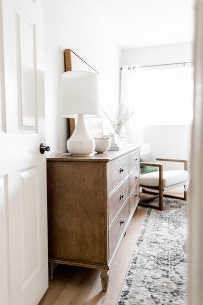 Manchester House, Bright Abstract Art, Halfway Wholeistic, Walnut Dresser, Wooden Dresser, White Dresser, Wood Tones, Wood Bedroom, Madison Park