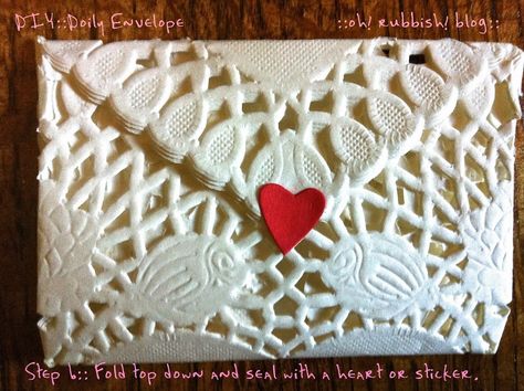 Heart doily envelopes Envelopes From Heart Doilies, Diy Heart Envelopes From Paper, Paper Heart Doily Envelope, Doily Envelopes Diy, Heart Doily Crafts, Paper Doilies Crafts, Kids Birthday Morning, Doilies Diy, Valentine's Activities