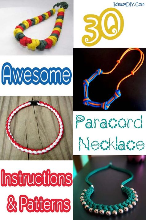 Learn to make amazing paracord necklace patterns with Instructions #ParacordProject #ParacordNecklace #ParacordNecklacePatterns #Paracord #ParacordPatterns Paracord Necklace Tutorial, Paracord Necklace Diy, Lanyard Patterns, Gimp Bracelets, Paracord Monkeyfist, Paracord Patterns, Diy Choker Necklace, Paracord Bracelet Designs, Paracord Crafts