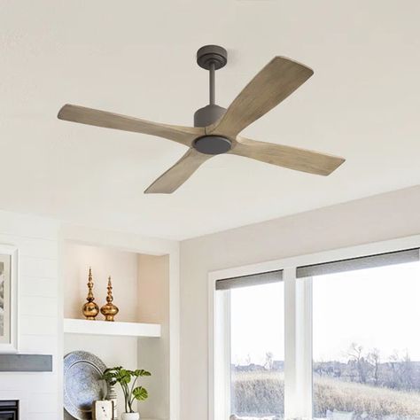 Toia 54 in. 4-blades Indoor Ceiling Fan with Remote Ceiling Fan Beach House, Ceiling Fan Living Room, Modern Farmhouse Ceiling Fan, Ceiling Fan No Light, Coastal Ceiling Fan, Living Room Ceiling Fan, Beach Living Room, Beach House Living Room, Farmhouse Ceiling Fan