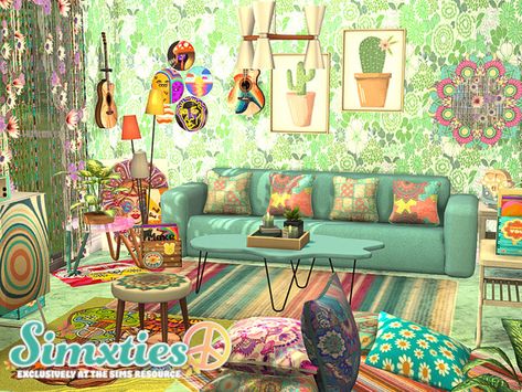 Sims 4 Cc Hippy Furniture, Sims 4 Cc Retro Decor, Sims 4 Cc Bohemian Furniture, Sims 4 Cc Furniture Maximalist, Sims 4 Artsy Cc, Sims 4 Cc Colorful Furniture, Sims 4 Cc Living Room Furniture Ideas, Sims 4 Maximalist Cc, Sims 4 Maxis Match Clutter