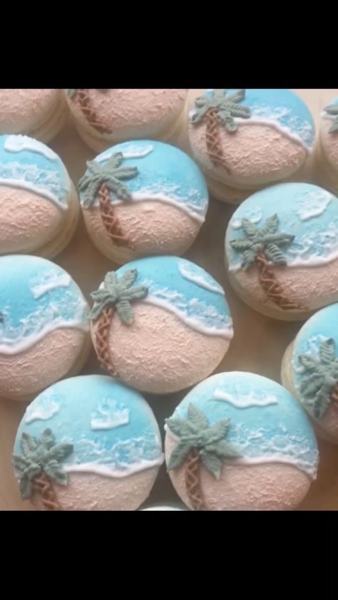 baked.by.dave on Instagram: Dreaming of sandy beaches, palm trees, sunny skies, and ocean breezes. I guess these macs will have to do in the meantime 😒 Macaron Shell… Ocean Desserts, Beach Macarons, Summer Macarons, Buttercream Recipes, Wedding Macarons, Lemon Buttercream, Stuffed Shells Recipe, Crumble Recipe, Themed Desserts