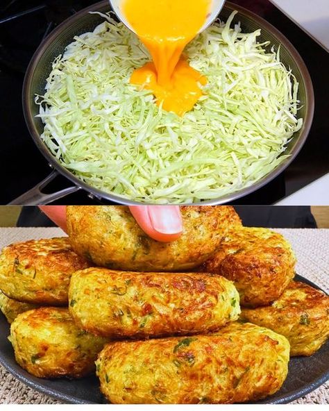 Cabbage With Eggs, Savory Cabbage, Cook Cabbage, Mic Dejun Rapid, Low Calorie Vegetables, Cooked Cabbage, Fritter Recipes, Cabbage Recipes, Fresh Salads