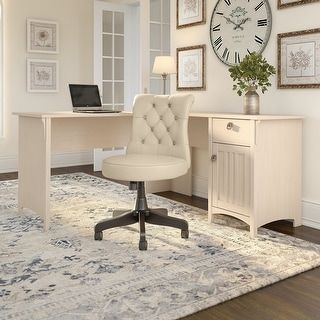 Tufted Office Chair, Credenza Desk, Office Furniture Set, Comfortable Workspace, White Office Chair, Office Designs, Desk And Chair Set, Small Home Office, Bush Furniture