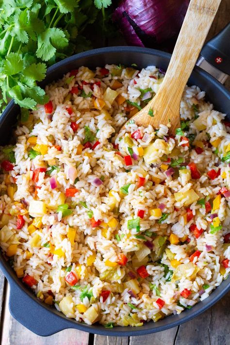 Dishes For Dinner Party, Confetti Rice Recipe, Confetti Rice, Caribbean Rice, Dishes For Dinner, Coconut Rice Recipe, Carribean Food, Potluck Dishes, Jamaican Recipes