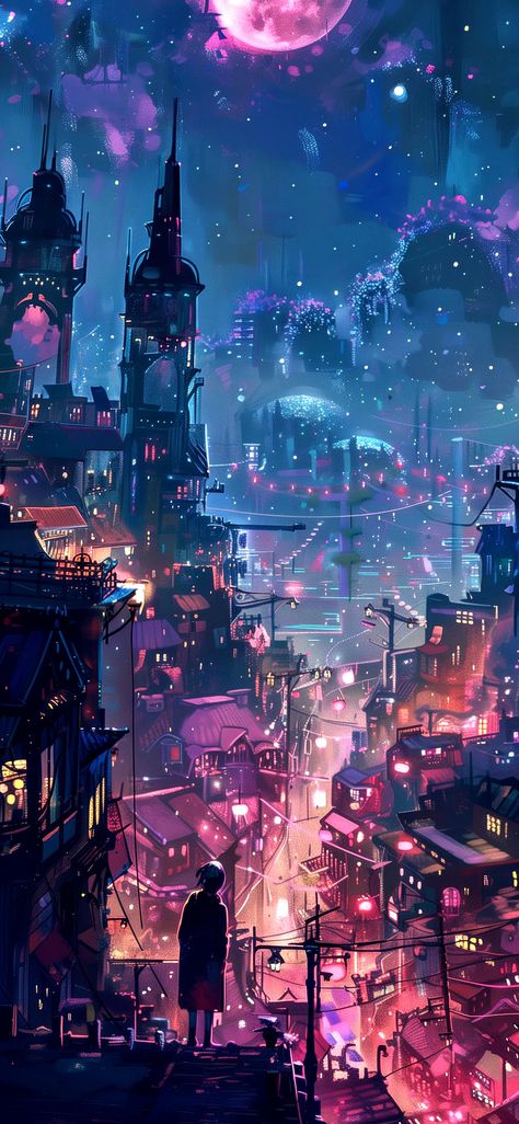 Discord Background, Dream House Pictures, I Phone Wallpaper, Wallpaper Fantasy, Fantasy Town, Aesthetic Wallpaper Iphone, Cyberpunk City, Anime Wallpaper Phone, Fantasy Images