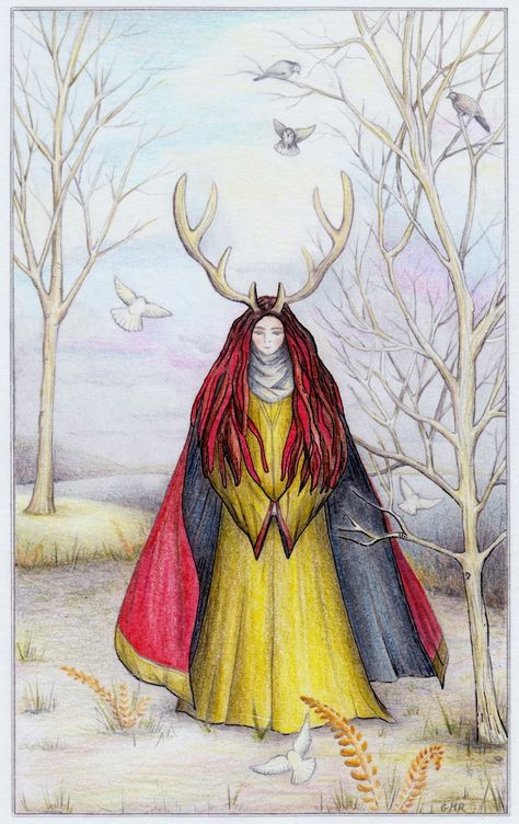 Antlered Goddess, Celtic Halloween, Celtic Heroes, Lady Of The Forest, Deer Woman, Elen Of The Ways, Enchanted Art, Celtic Myth, Wiccan Art