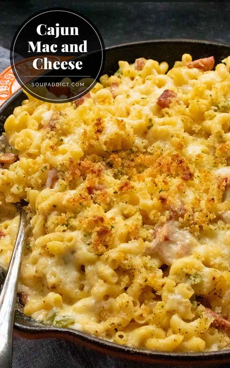 Sausage Mac And Cheese Recipe, Cajun Mac And Cheese Recipe, Cajun Mac And Cheese, Cajun Comfort Food, Andouille Sausage Recipes, Spicy Mac And Cheese, Baked Mac And Cheese Recipe, Bacon Mac And Cheese, Sausage Casserole