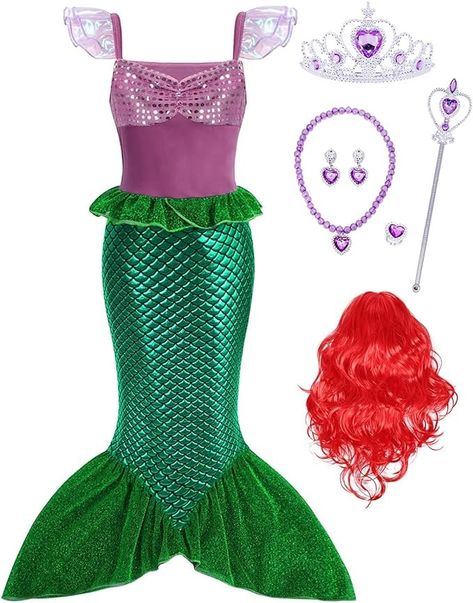 AmzBarley Mermaid Dress for Girls Princess Ariel Costume Birthday Party Kids Cosplay Halloween Outfit with Red Wig 2-3 Years : Amazon.ca: Toys & Games Costume Birthday Party Kids, Ariel Costume Kids, Mermaid Birthday Party Outfit, Mermaid Dress For Girls, Princess Ariel Costume, Mermaid Dress Costume, Girls Mermaid Costume, Ariel Costume, Ariel Costumes