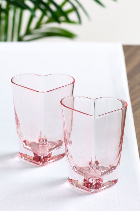 Next Set of 2 Pink Heart Tumblers -  pink Heart Champagne Glasses, Heart Wine Glasses, Dream Dorm, Heart Shaped Glasses, Flute Glasses, Tumbler Glasses, Pretty Dishes, Pink House, Pink Kitchen