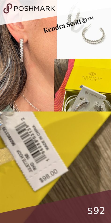 Kendra Scott Juliette Hoop Earrings in White Crystal Christmas 2022 Collection Yellow Gifts, Crystal Christmas, Card Pouch, Christmas 2022, Kendra Scott Jewelry, White Crystal, Silver Hoop Earrings, Kendra Scott, Hoop Earrings