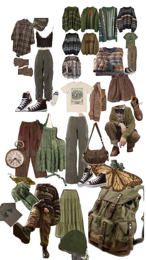 HEHEHEHEHE Hippy Y2k Outfits, Cute Forest Outfits, Grunge Nature Outfits, Gnome Core Fashion, Fairygrunge Outfit Ideas, Naturecore Aesthetic Outfit, Earthy Style Clothes, Goblin Core Clothes, Plus Size Hippie Outfits