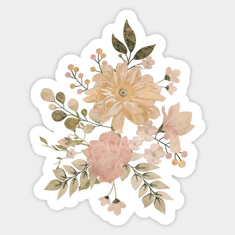 Aesthetic Journal Sticker Printable Vintage, Journal Printables Stickers Aesthetic Vintage Flowers, Vintage Aesthetic Stickers Flowers, Vintage Theme Stickers, Vintage Leaves Stickers, Cute Vintage Stickers, Sticker Art Aesthetic, Retro Flowers Aesthetic, Aesthetic Stickers Flowers