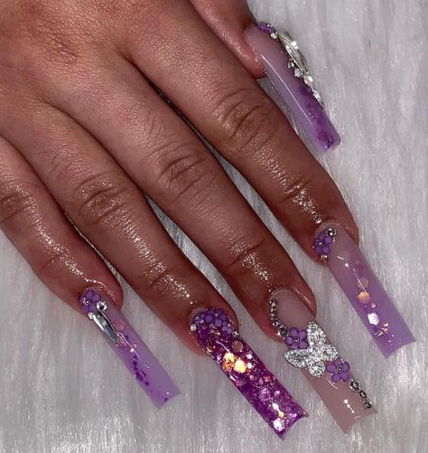 15 Nails, Shower Nails, Baby Shower Nails, Flare Nails, Wedding Nails Ideas, Quince Nails, Nail Pics, Duck Feet, Butterfly Rhinestone