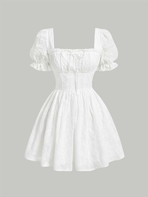 Cute Dress Outfits, Eyelet Embroidery, White Short Dress, Grad Dresses, Easy Trendy Outfits, Puffy Sleeves, Dress For Short Women, Mode Inspiration, Looks Vintage