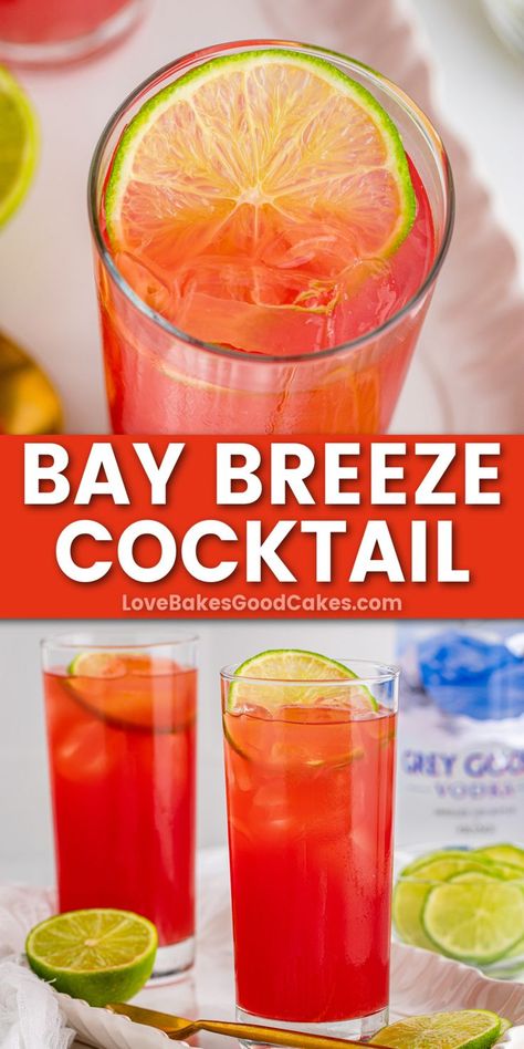 Bay Breeze Cocktail pin collage Easy Fruity Drinks, Bay Breeze Drink, Easy Fruity Cocktails, Fruity Vodka Drinks, Bay Breeze Cocktail, Vodka Drinks Easy, Easy Party Drinks, Fun Party Drinks, Fun Summer Drinks