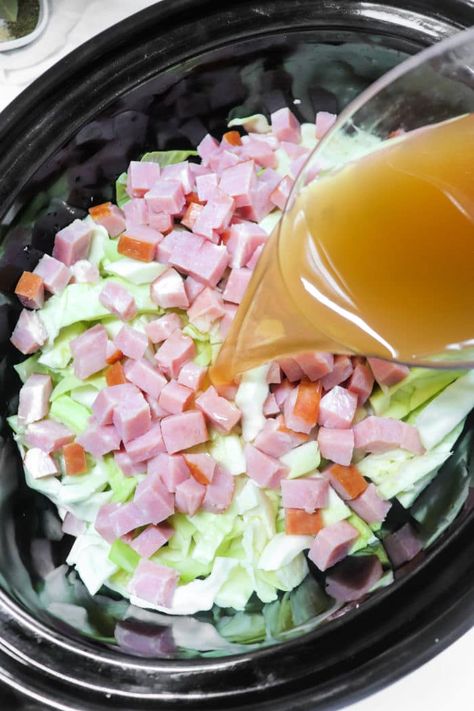 Slow Cooker Diced Ham Recipes, Can Ham Recipes, Canned Smoked Ham Recipes, Chunk Ham Recipes, Cube Ham Recipes, Ham And Cabbage Soup Recipe, Slow Cooker Ham And Cabbage, Crock Pot Ham And Cabbage, Ham And Cabbage Casserole