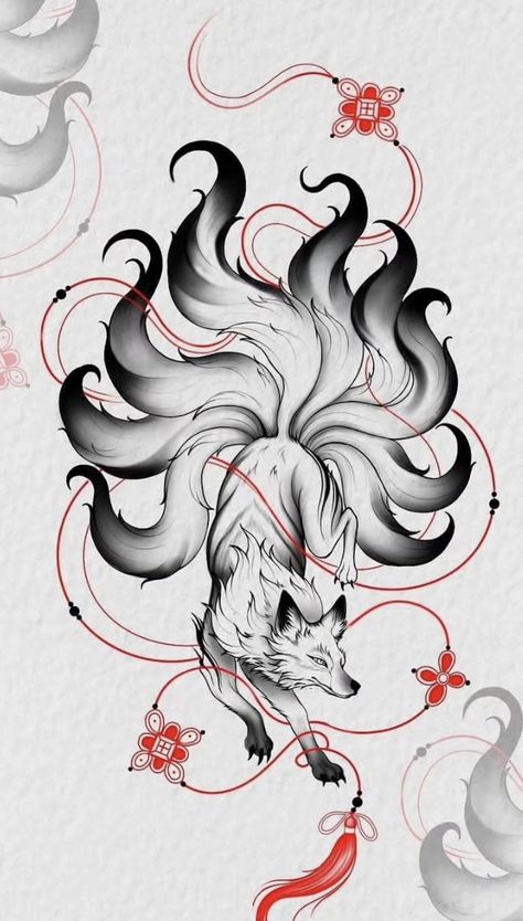 7 Tail Fox Tattoo, Nine Tails Fox Art, Fox Kitsune Tattoo, Minimal Abstract Tattoo, Kitsune Back Tattoo, Ninetail Fox Tattoo, 9 Tail Fox Tattoo, Nine Tail Fox Tattoo Design, Kitsune Sketch