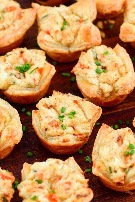 These homemade Crab Puffs are absolutely addicting! Each buttery puff pastry cup is filled with an unbelievably delicious creamy crab mixture that's made with lump crab meat, cream cheese, parmesan cheese, veggies, and SO much more. Just one will not be enough! Crab Appetizers, Crab Puffs, Crab Appetizer, Will Cook For Smiles, Lump Crab Meat, Crab Meat Recipes, Crab Dishes, Creamy Crab, Lump Crab