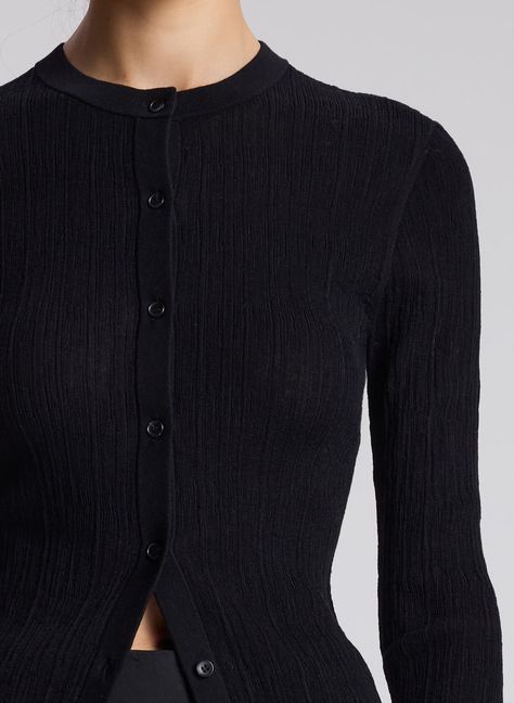 A.L.C. Fisher Fine Cotton Cardigan | ALCltd.com Black Button Cardigan, Cute Office Clothes, Dream Wardrobe Clothing, Formal Cardigan, Chic Fall Style, London Fits, 6th Form Outfits, Airport Fit, Fruit Chews